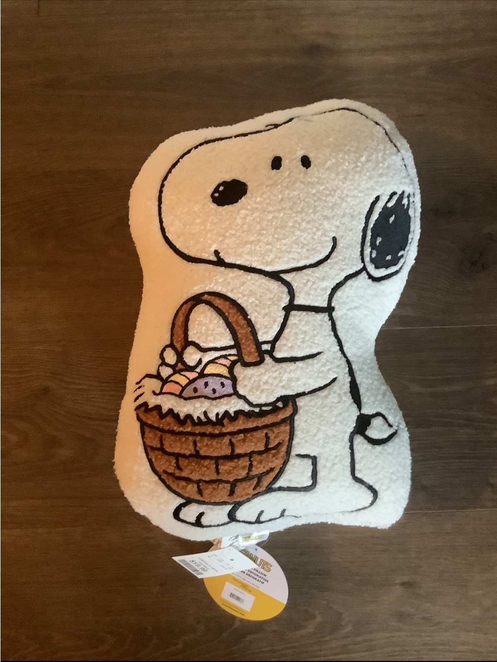 Peanuts Snoopy Plush Bath Pillow - White with Brown Basket and Pastel Eggs